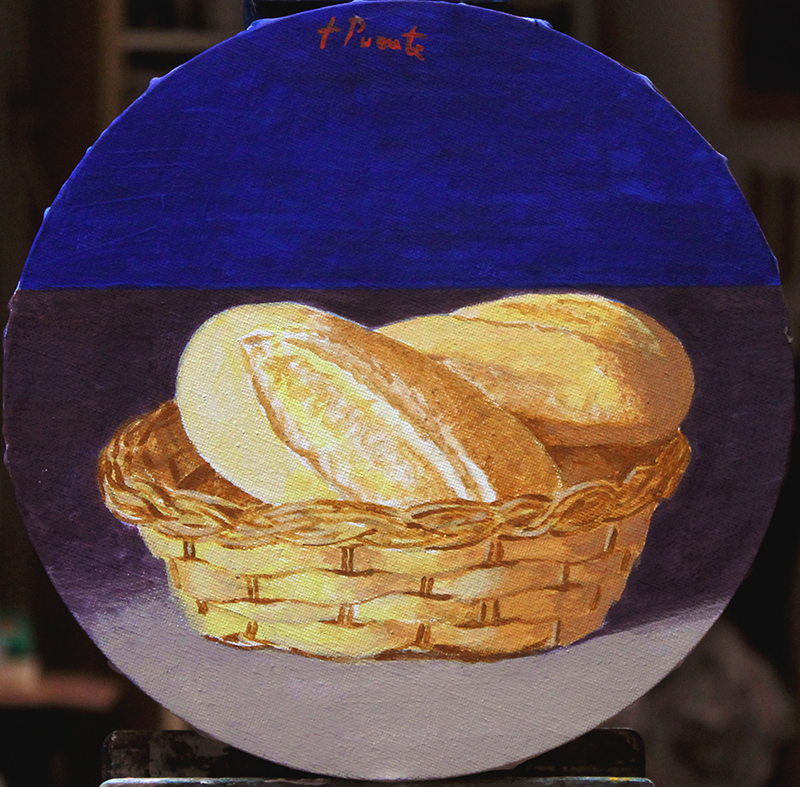 Pintura 'Cesto con pan' de Fernando Puente, naturaleza muerta 25 cm