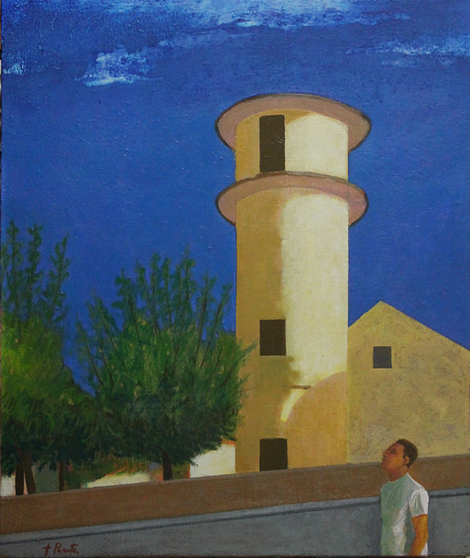 Pintura 'El hombre que mira las nubes' de Fernando Puente, 56 x 46 cm